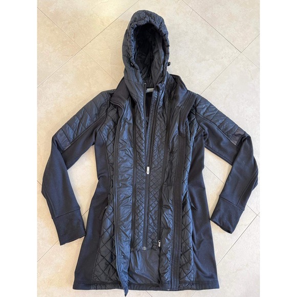 Athleta Jackets & Blazers - Athleta Plush Speed Hybrid Parka Jacket Black Small‎ 2-in-1 Removable Hood Vest
